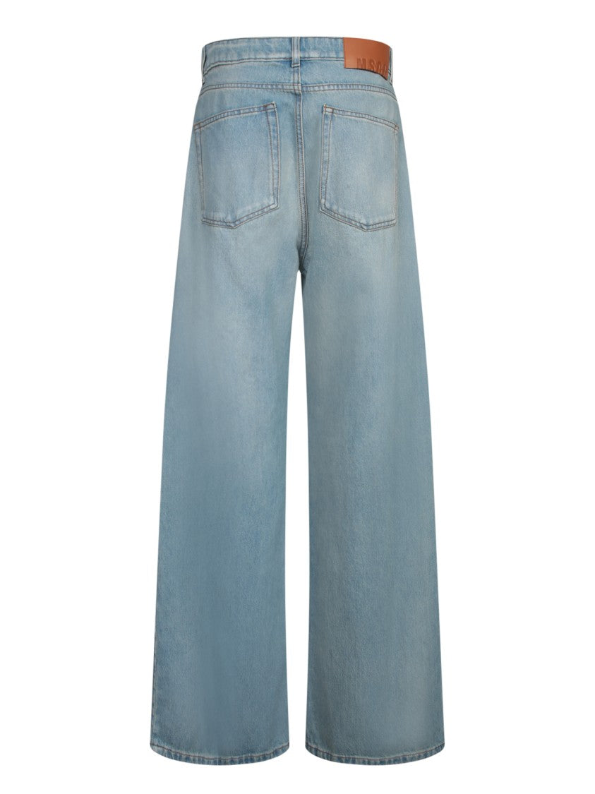 Msgm Wide-Leg Blue Jeans With Drawstring Waist
