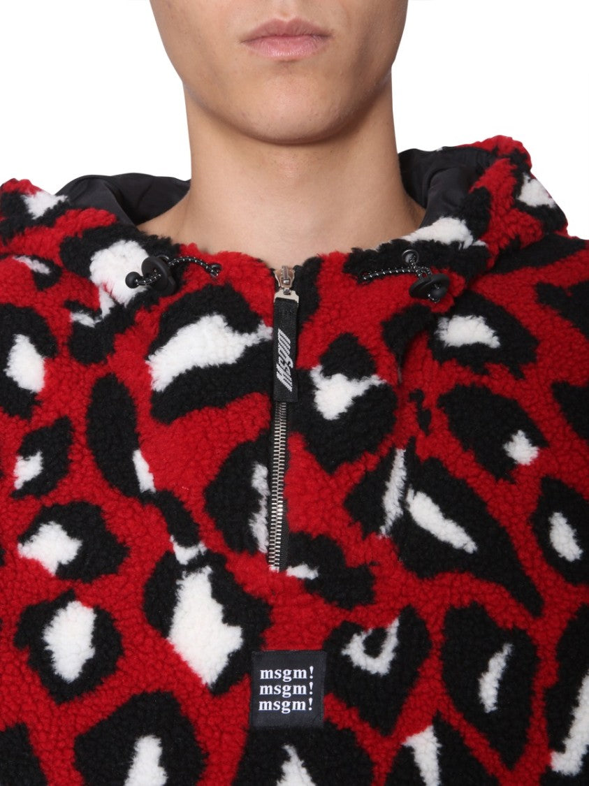 Msgm Abstract Leopard Print Oversized Shearling Jacket