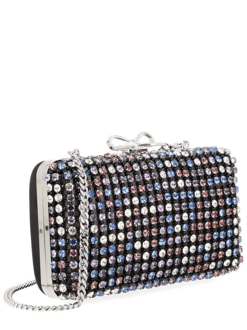 Self-Portrait Crystal Chainmail Polyester Grid Clutch
