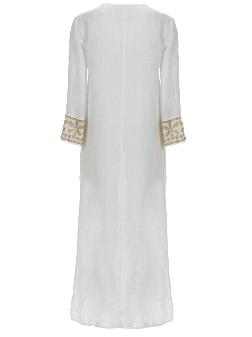 120% Lino Knee-Length Linen Embroidered Dress