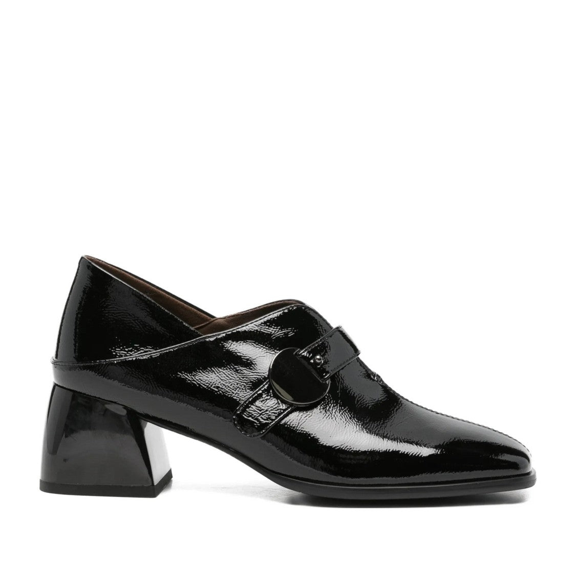 Linda Baumann Black Mid-Height Block Heel Patent Leather Dress Pumps