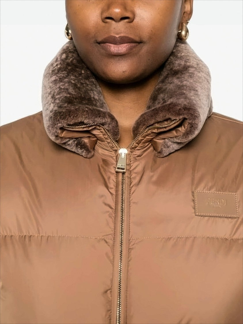 Fendi Cropped Brown Puffer Jacket With High Collar