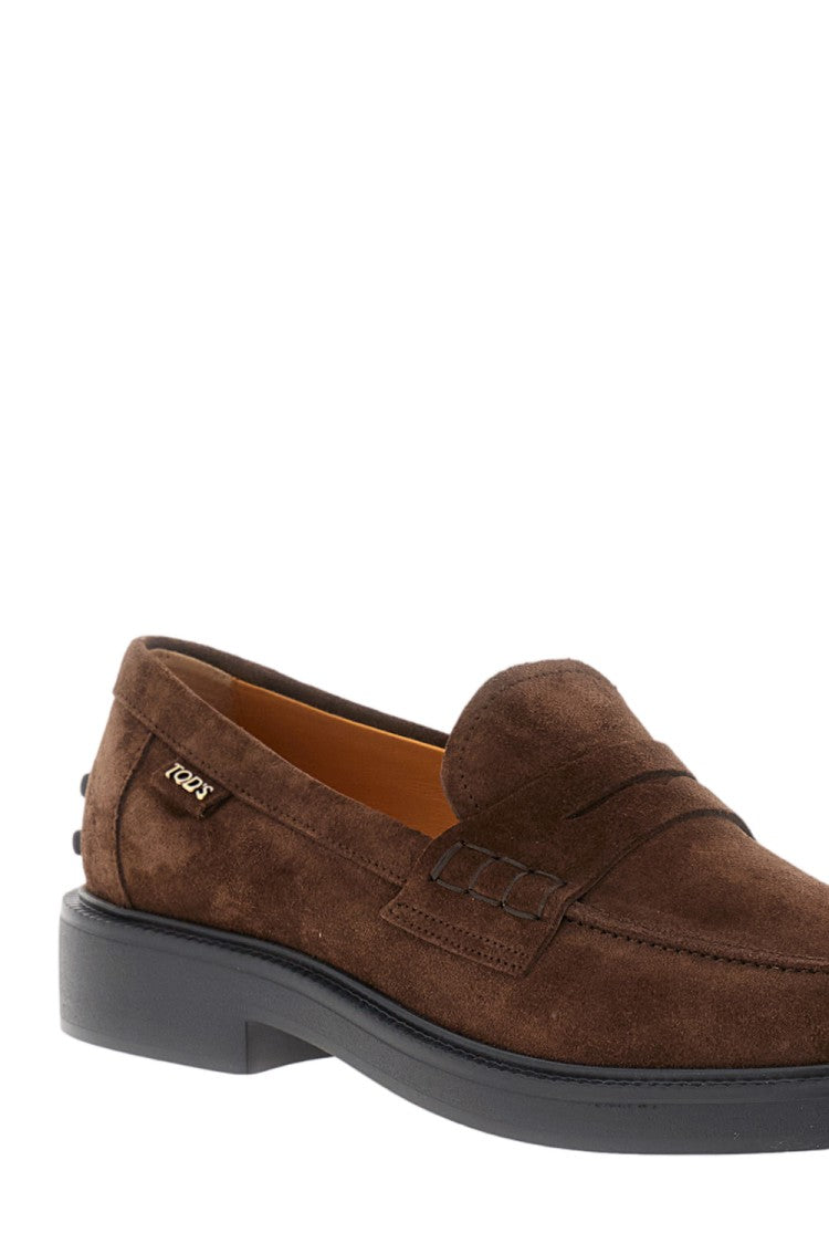 Tod's Rich Brown Suede Moccasin With Stitched Vamp