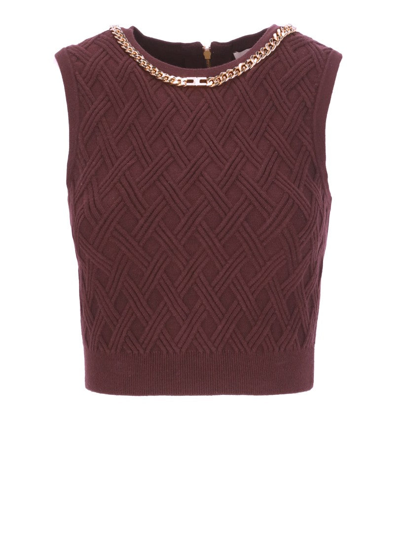 Elisabetta Franchi Textured Geometric Knit Sleeveless Sweater