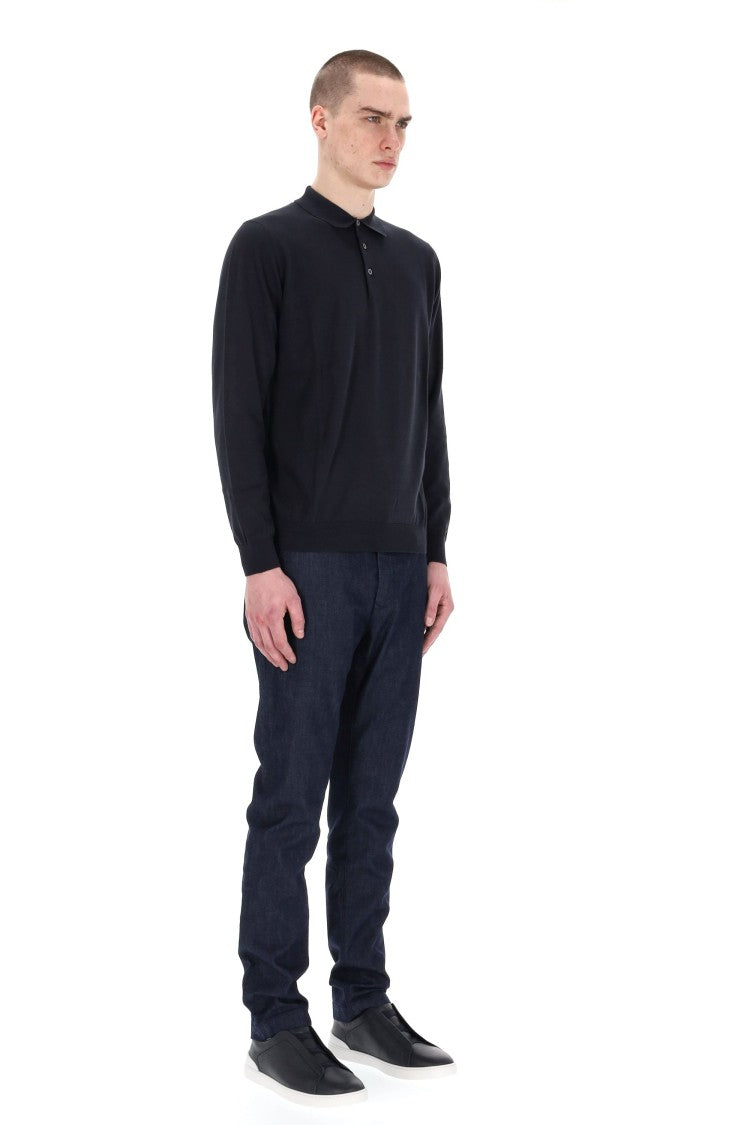 Drumohr Lightweight Cotton Long Sleeve Polo