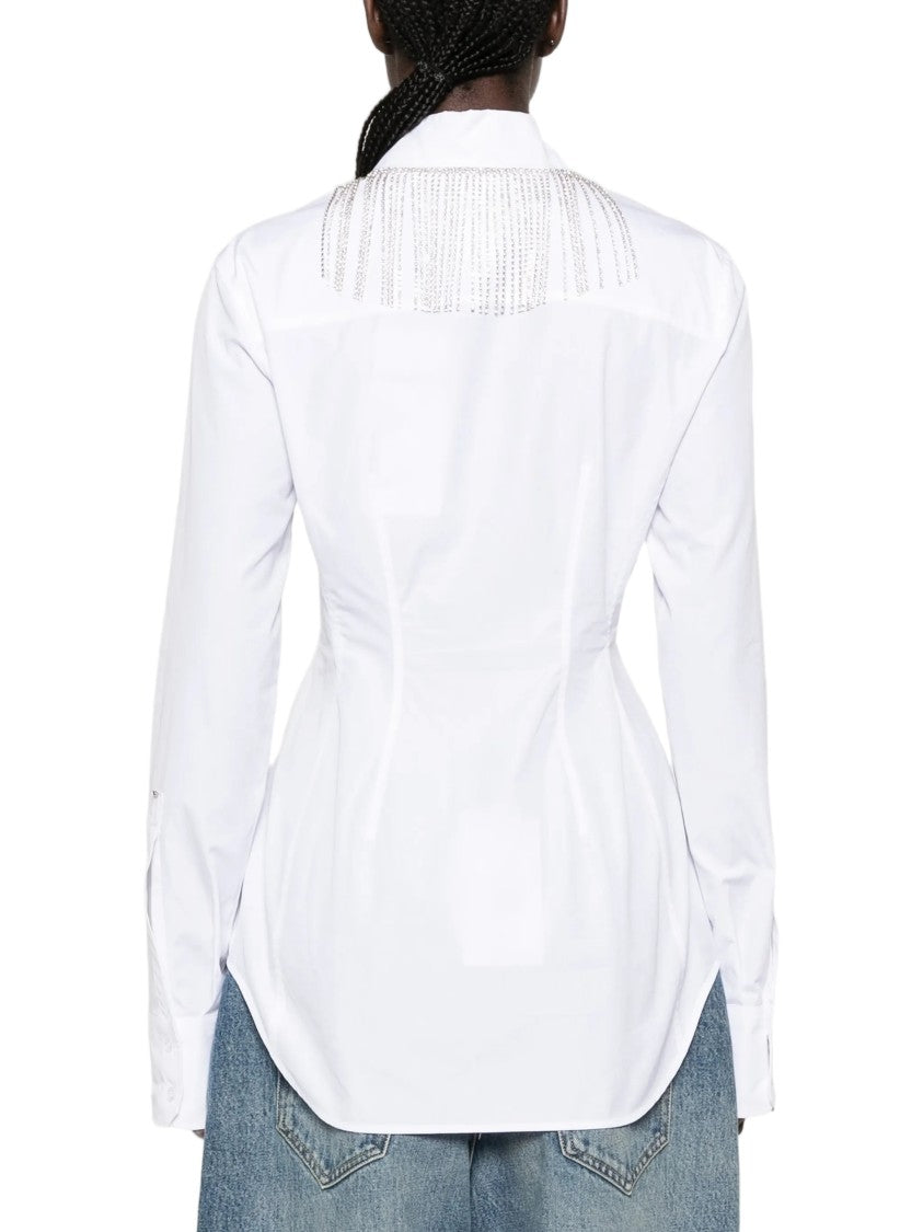 Sportmax Tailored White Shirt With Silver-Tone Chain Fringe Detail