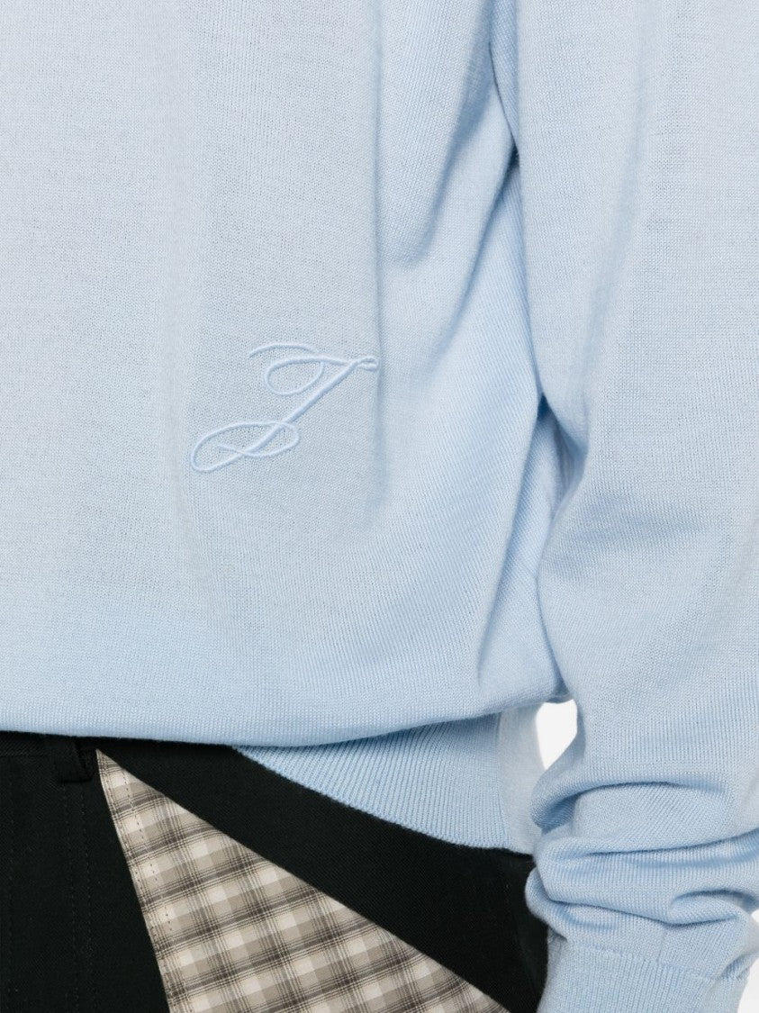 Jacquemus Blue Embroidered Logo Crew Neck Sweater