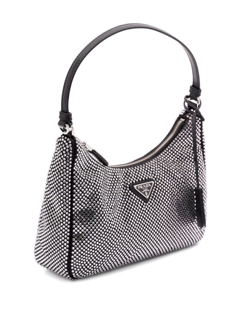 Prada Compact Crystal-Studded Minibag With Leather Handle