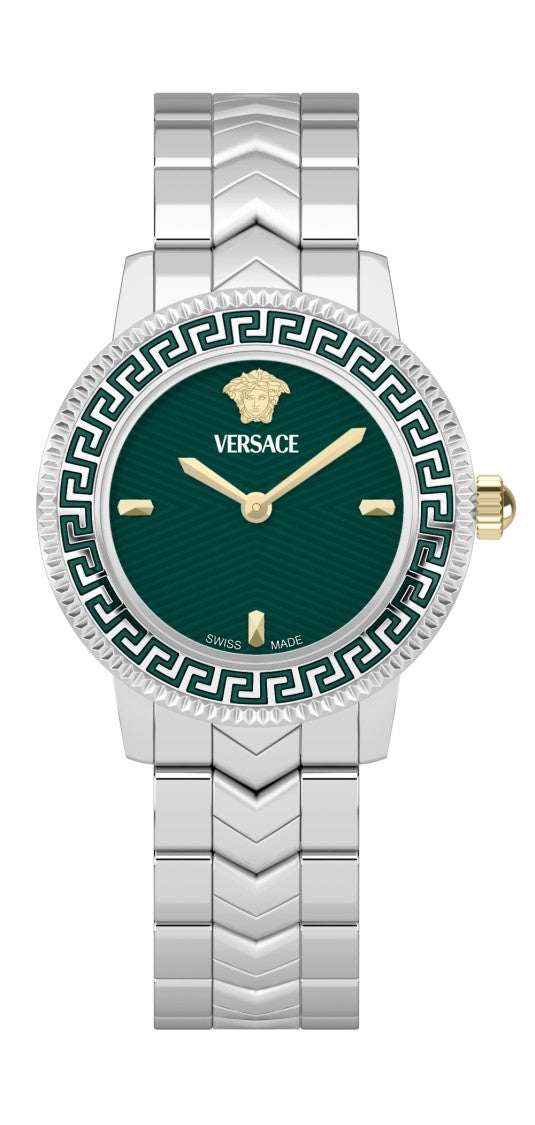 Versace V-Icon 30Mm Swiss-Made Quartz Watch With Green Dial And Stainless Steel Bracelet