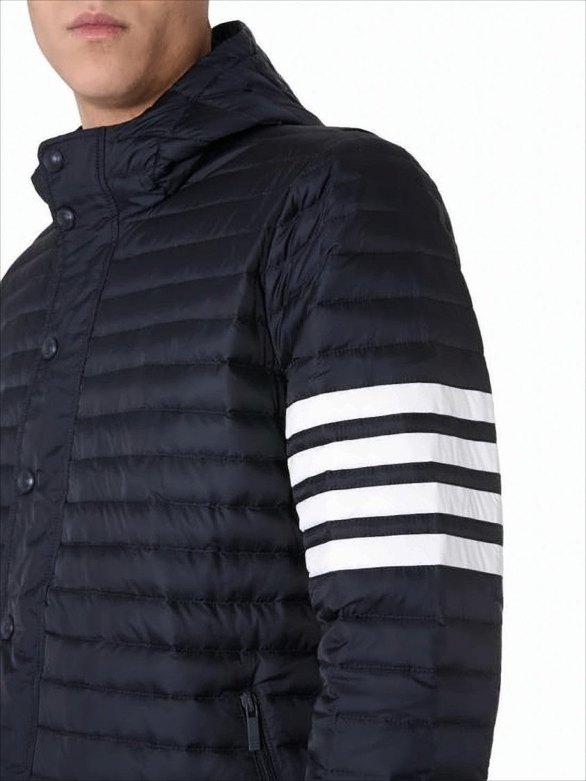 Thom Browne Quilted Black Jacket With Hood And Button Closure