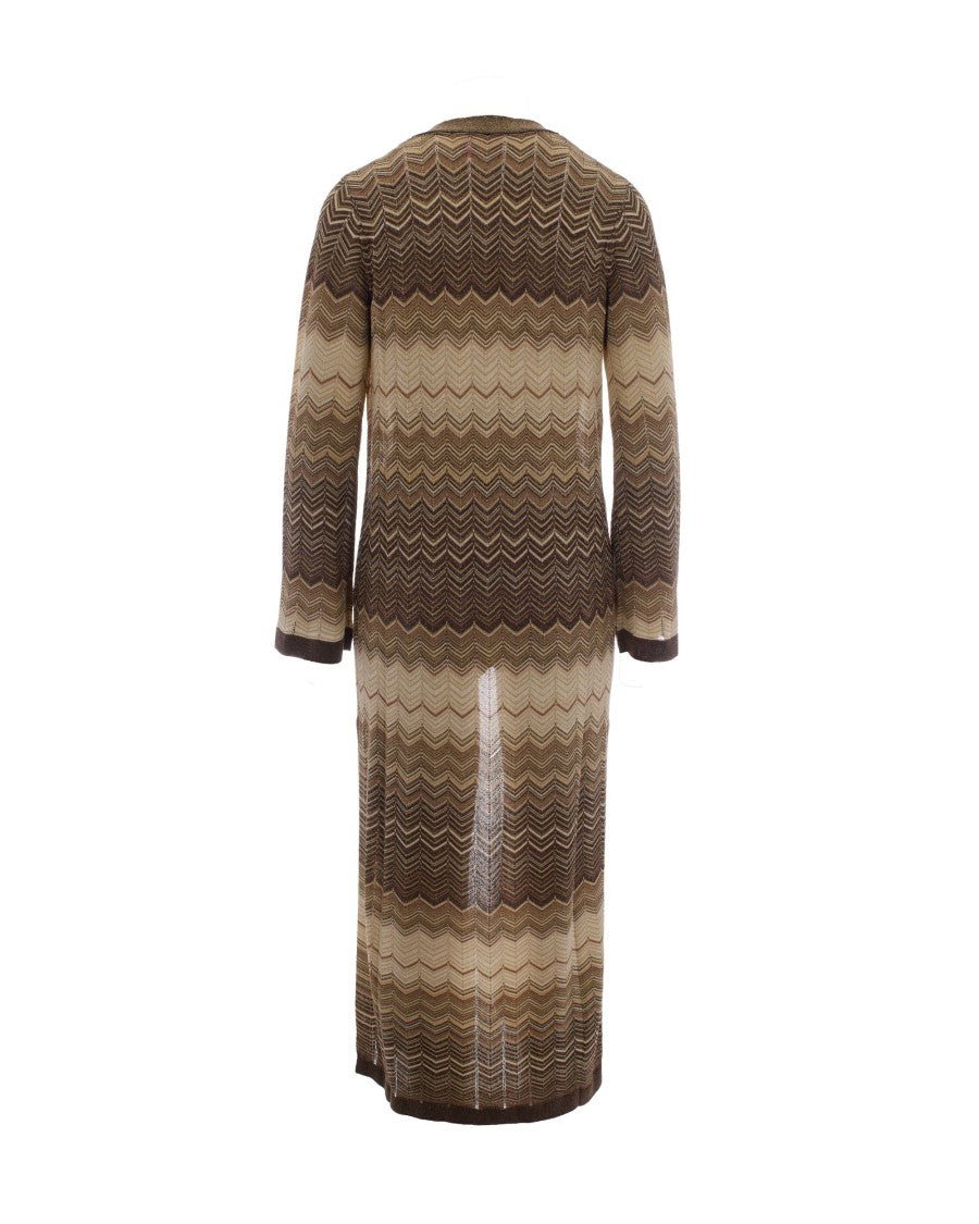 Mc2 Saint Barth Long Geometric Knit Cardigan With Open Front And Side Slits