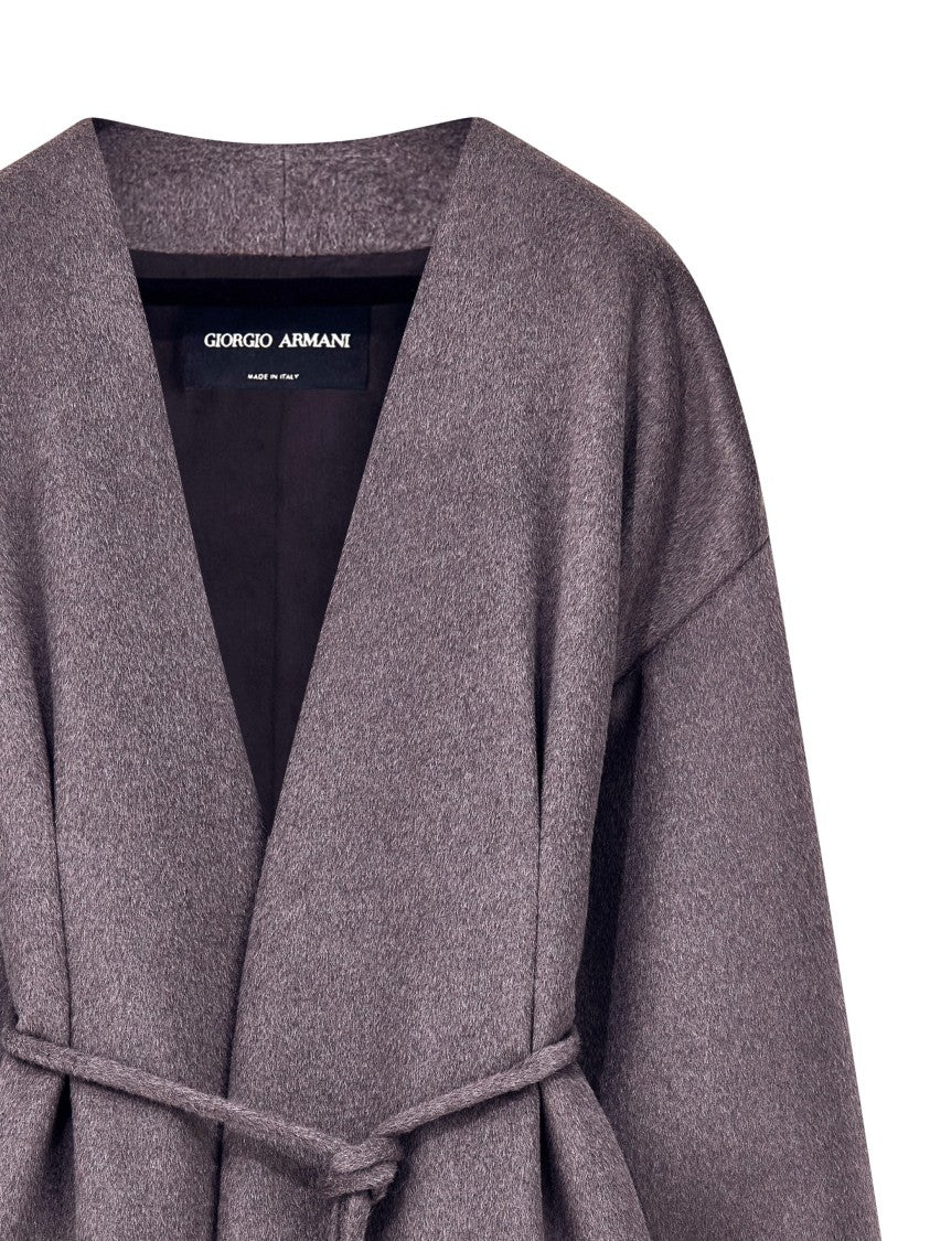 Giorgio Armani Relaxed Open-Front Belted Peacoat