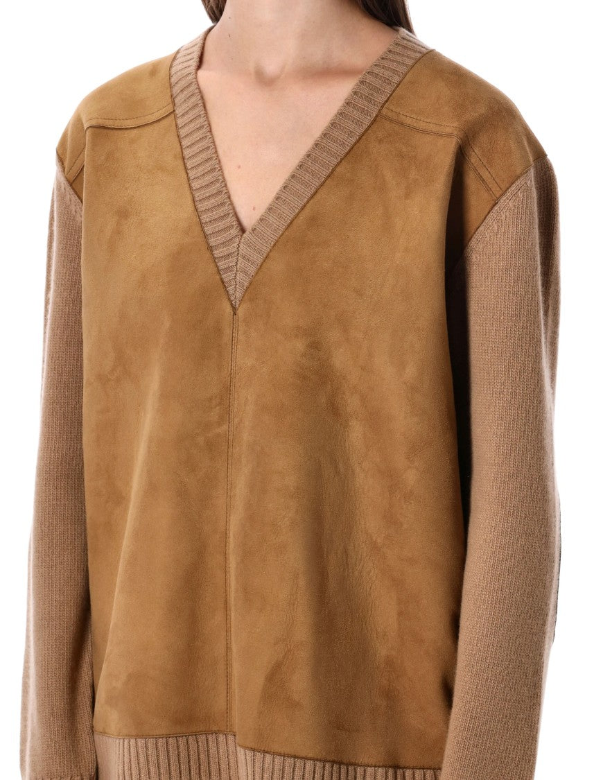 Prada Wool And Cashmere Sweater With Lambskin Front
