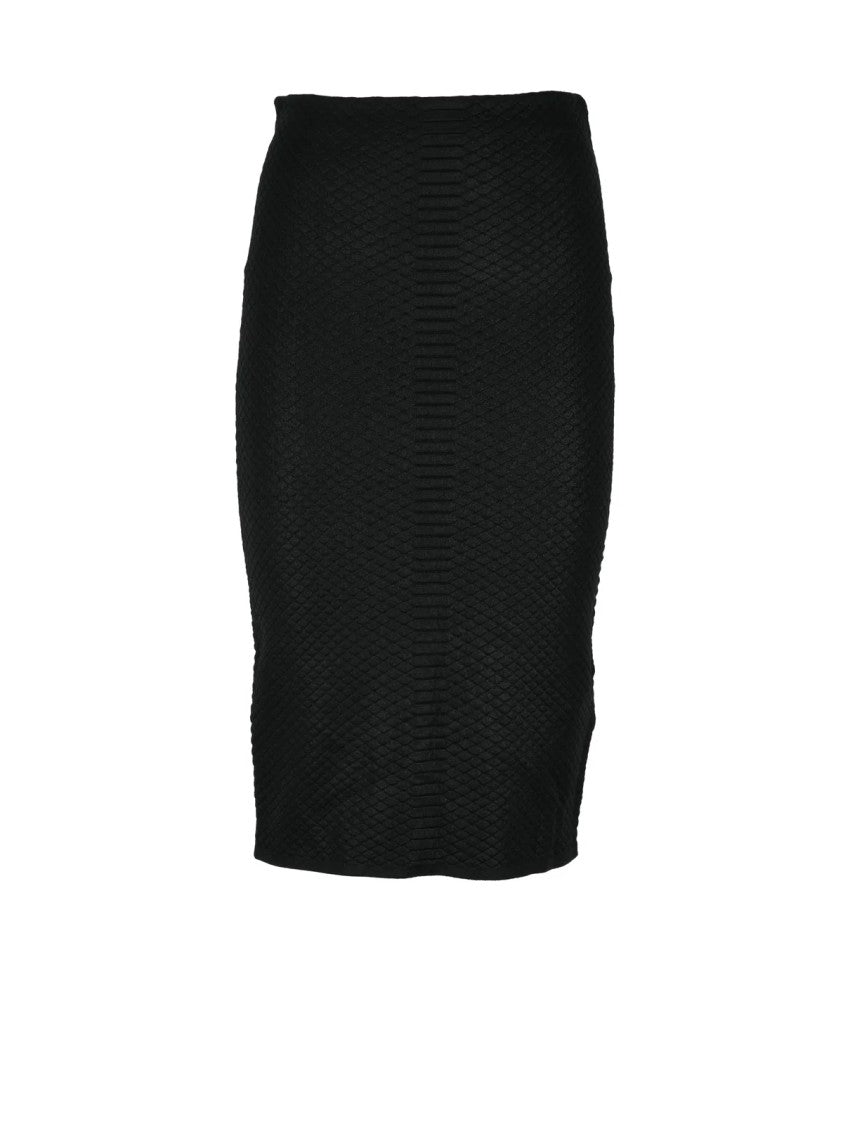 Elisabetta Franchi Black Textured Mid-Waist Viscose-Blend Pencil Skirt