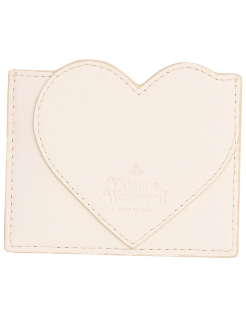 Vivienne Westwood White Heart Flap Metallic Emblem Polyester Wallet