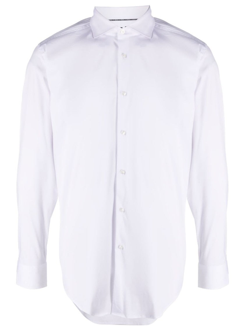 Boss Milk White Cotton Blend Shirt With Spread Collar
