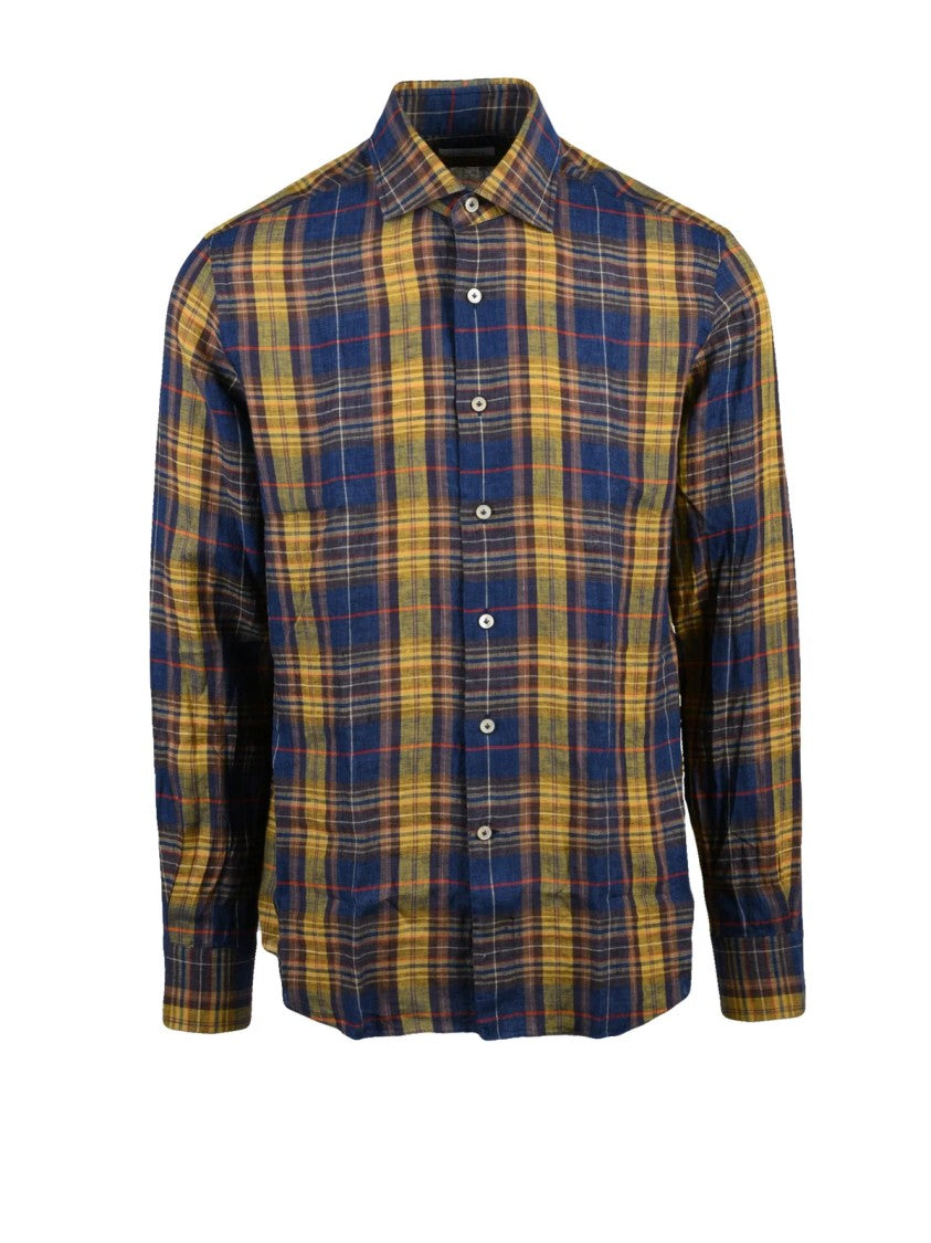 Alessandro Gherardi Blue Yellow Striped Linen Shirt