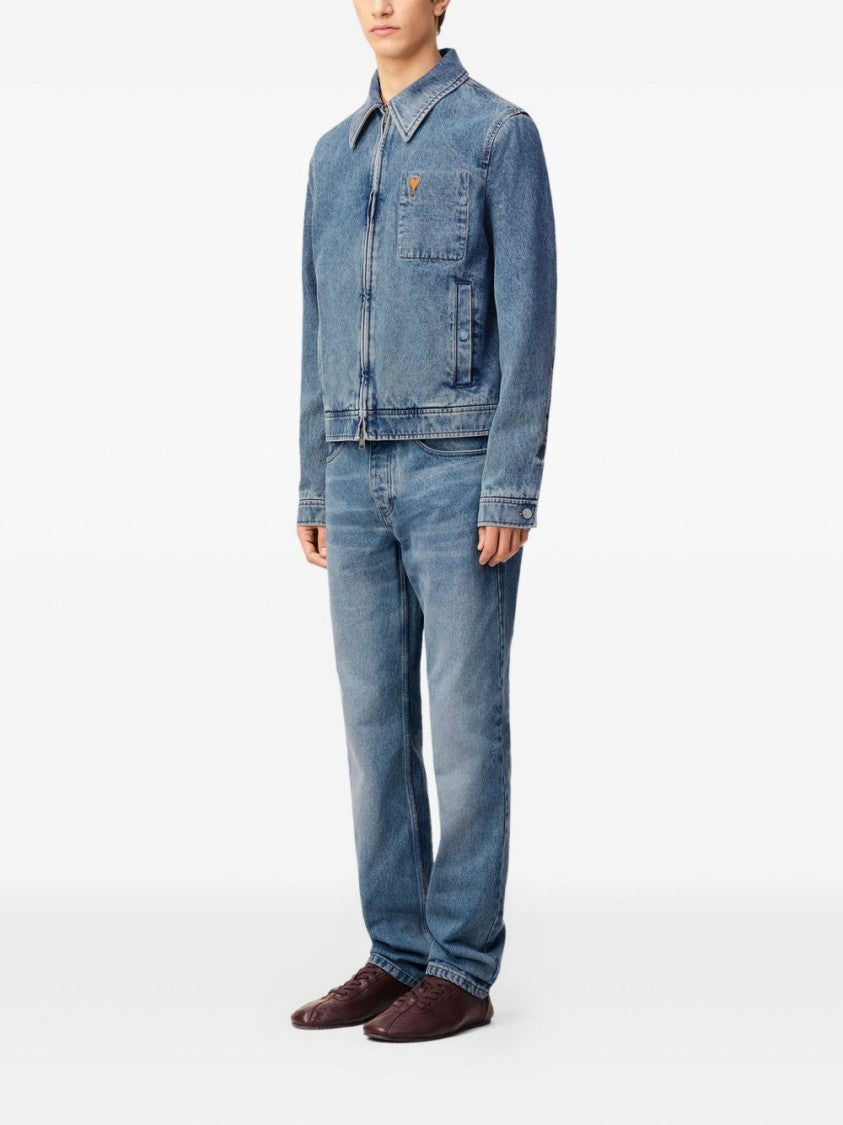 Ami Paris Vintage-Inspired Blue Denim Jacket