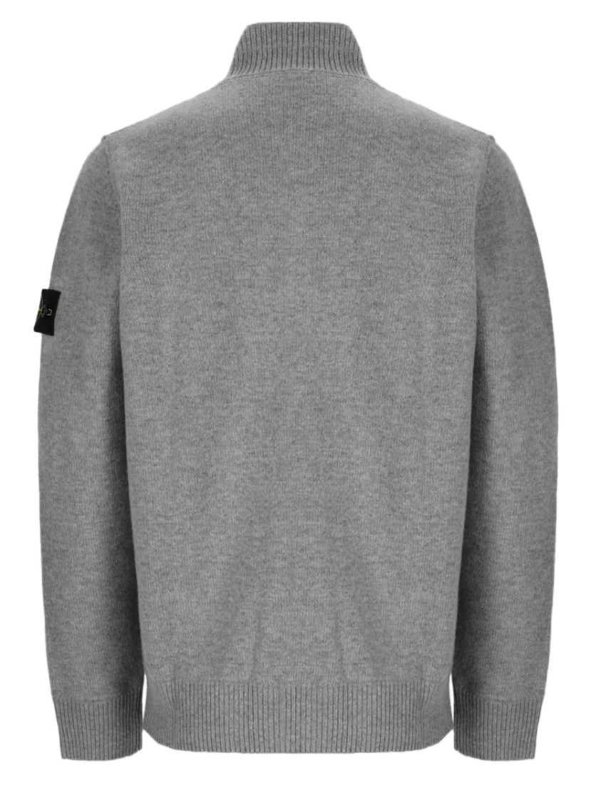 Stone Island Grey Knitted Virgin Wool-Blend Pullover
