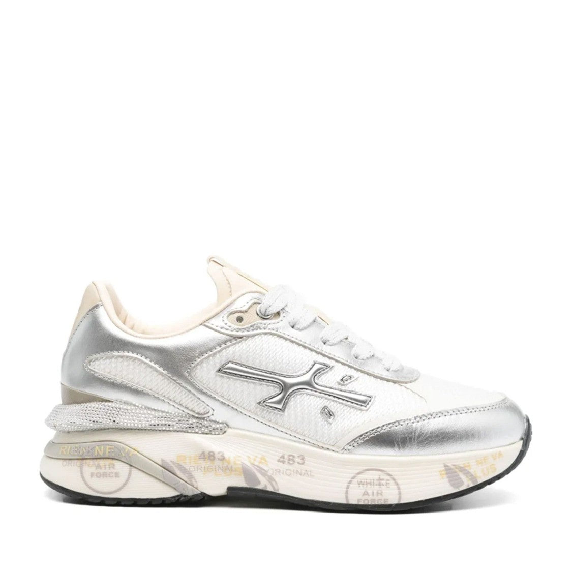Premiata White Moerund Nylon Metallic Leather Sneakers