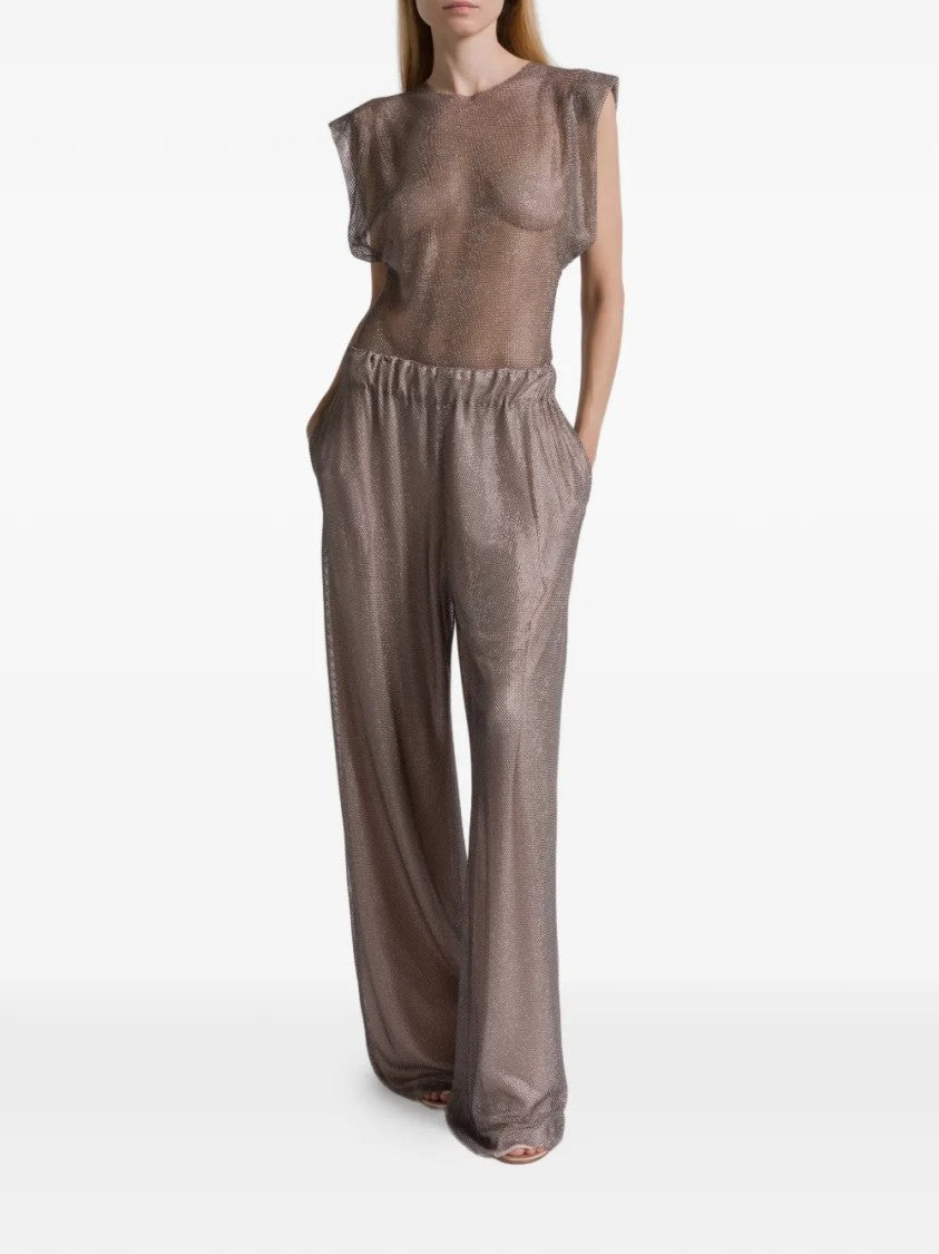 Alberta Ferretti Wide-Leg Pants With Elastic Waistband And Sheer Fabric