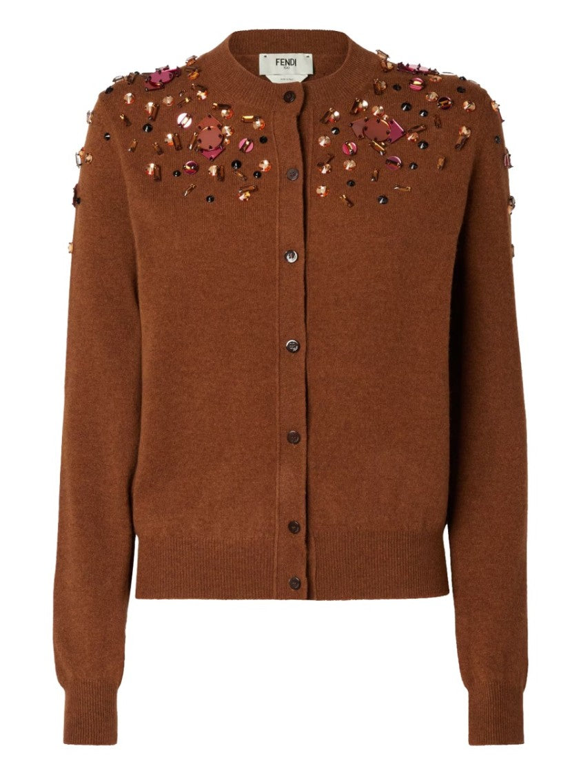 Fendi Wool-Blend Delicate Sequined Fitted Cardigan