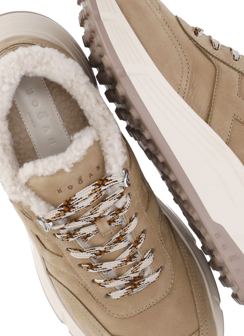 Hogan Beige Leather Fur-Lined Sneakers