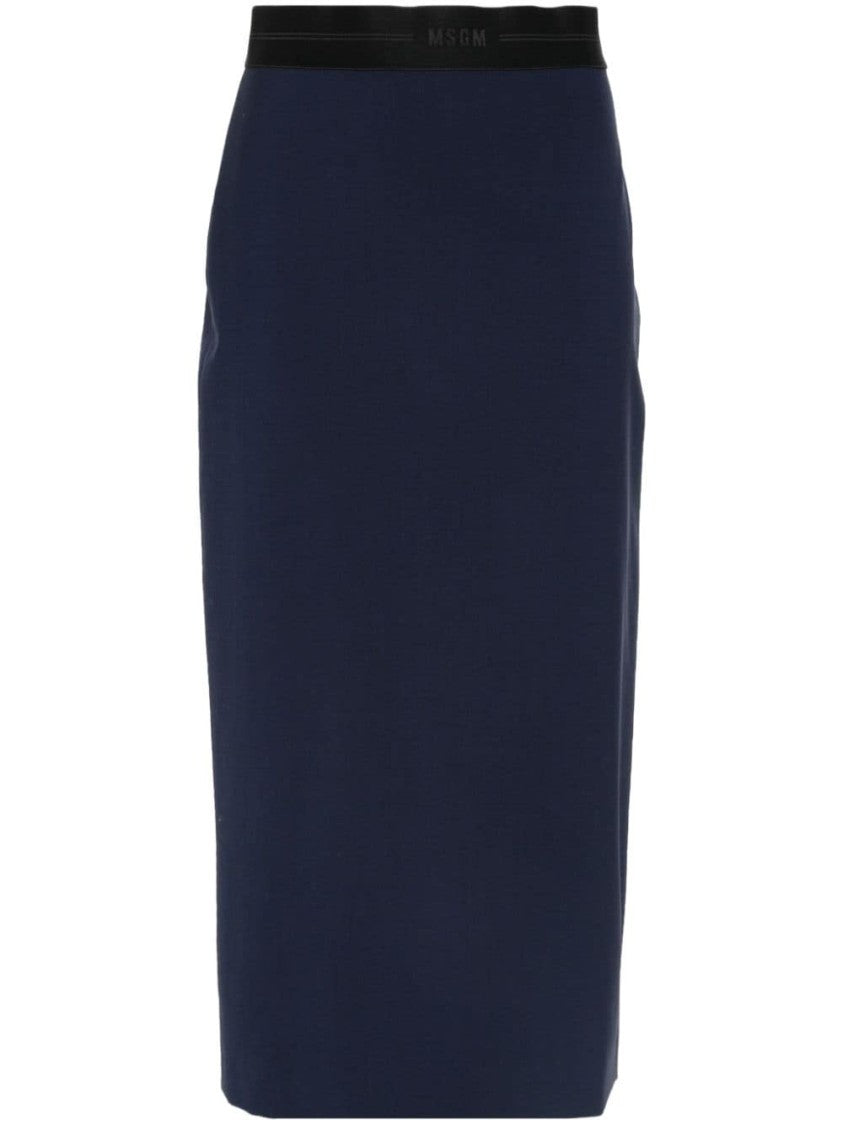 Msgm Navy Blue Classic Long Skirt
