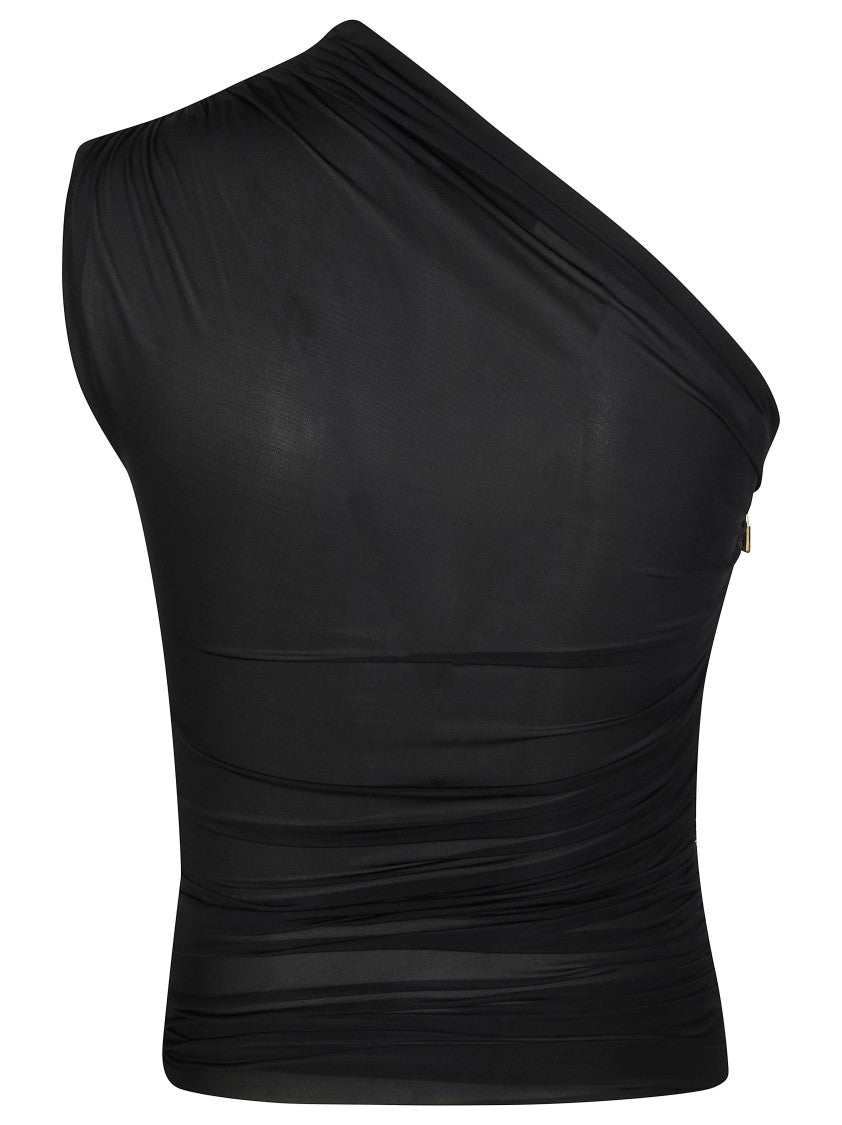 Elisabetta Franchi One Shoulder Ruched Side Zipper Tank Top