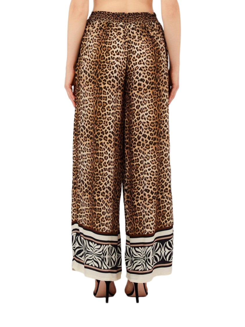 Liu Jo Brown Leopard Print Wide-Leg Pants