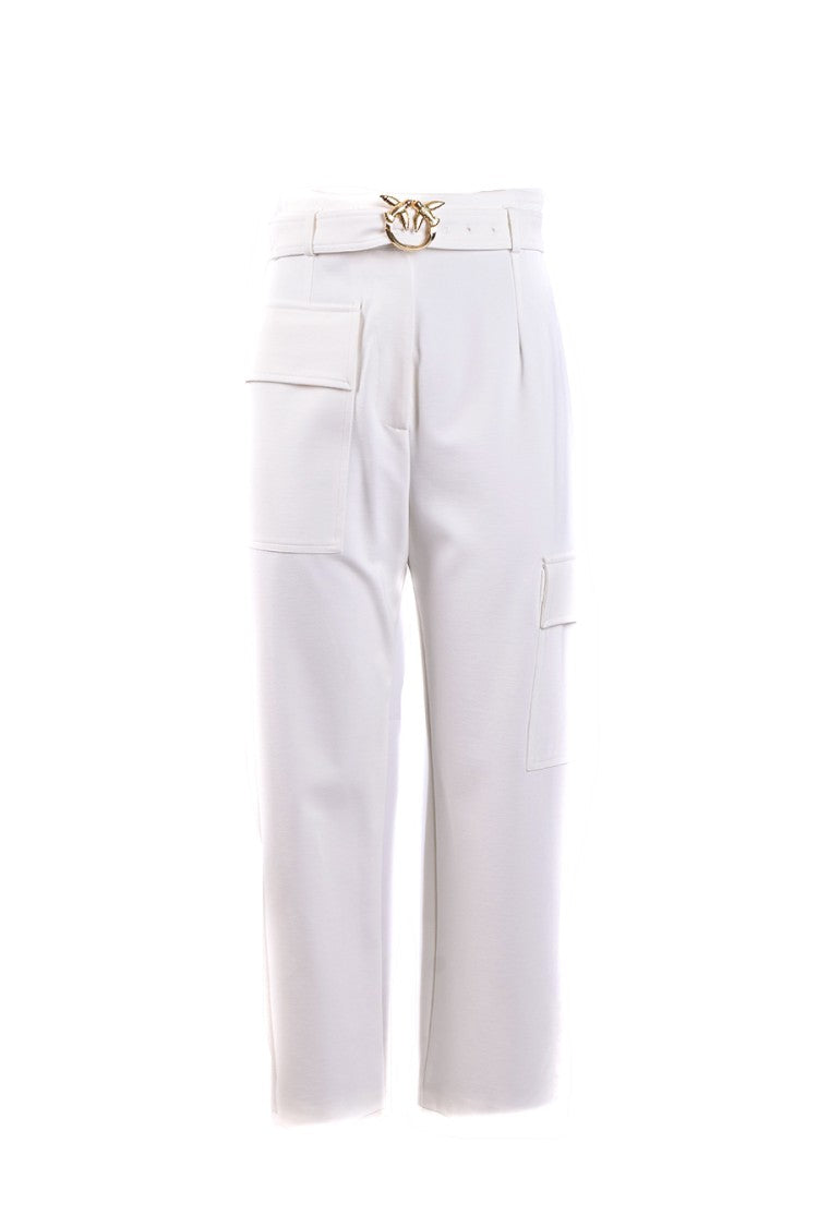 Pinko Cropped Wide-Leg Trousers Metallic Buckle Belt