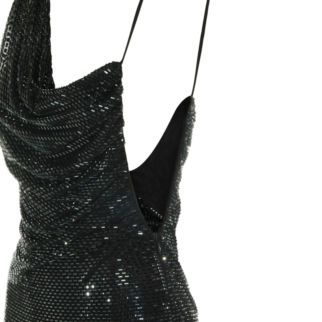 Self-Portrait Long Black Dress With Asymmetrical Neckline And Rhinestone Accents