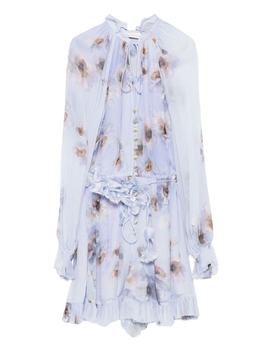 Zimmermann Floral Print Light Purple Playsuit With Ruffled Hem