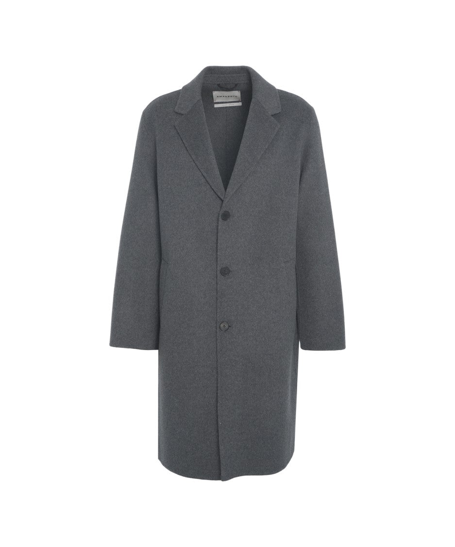 Amaranto Cashmere-Wool Blend Coat With Notch Collar And Hidden Pockets