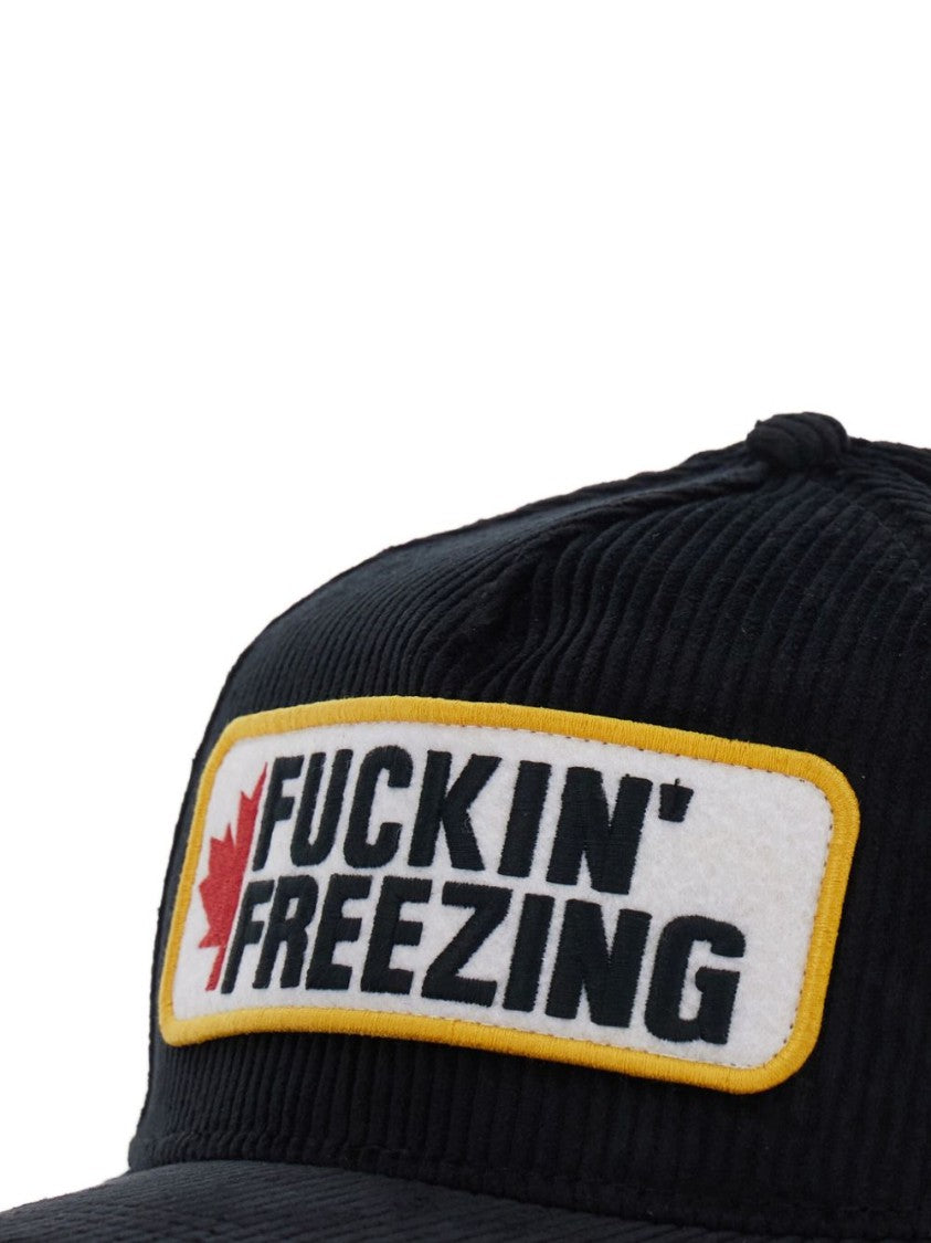 Dsquared2 Black Corduroy Cap With Appliqué Patch