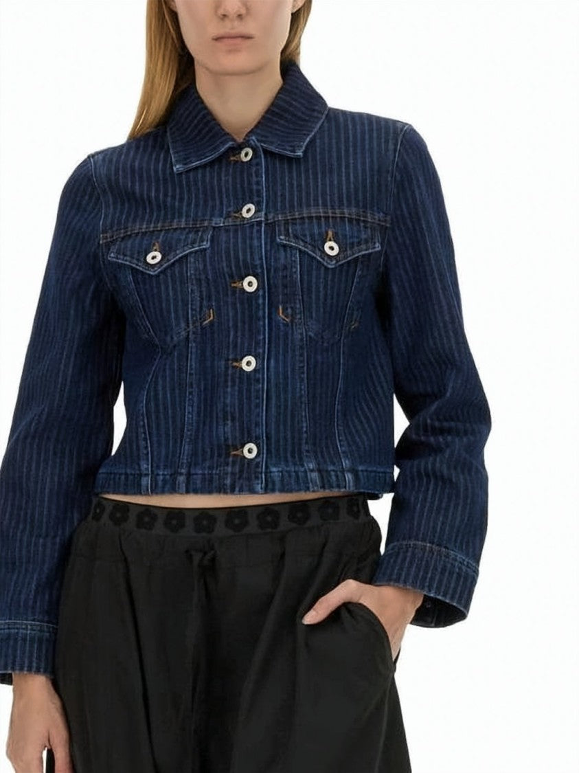 Kenzo Cropped Indigo Blue Denim Jacket With Classic Collar