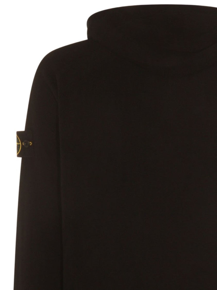 Stone Island Minimalist Black Hooded Sweater With Ribbed Cuffs And Logo Badge