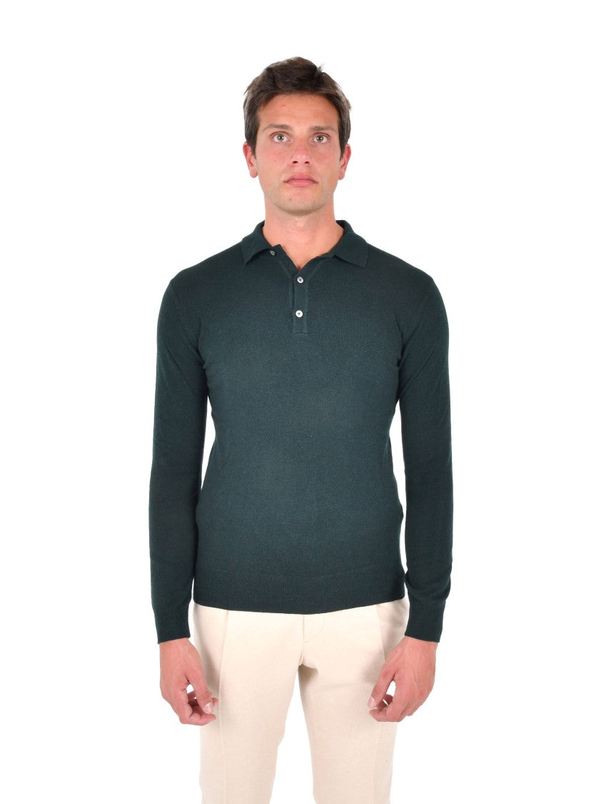 Franzese Collection Long-Sleeved Polo Sweater In Bottle Green Cashmere Blend