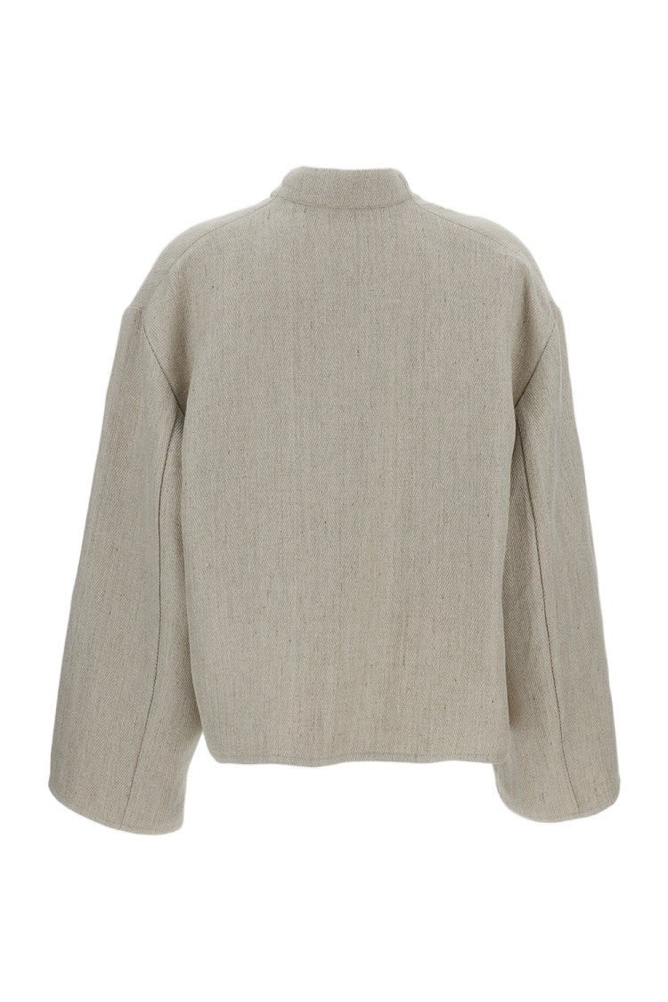 Dusan Beige Open-Front Linen Jacket With Fringed Trim