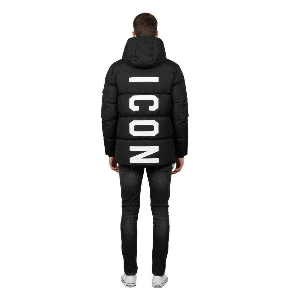 Icon Black Quilted Puffer Jacket With Iconic Logo