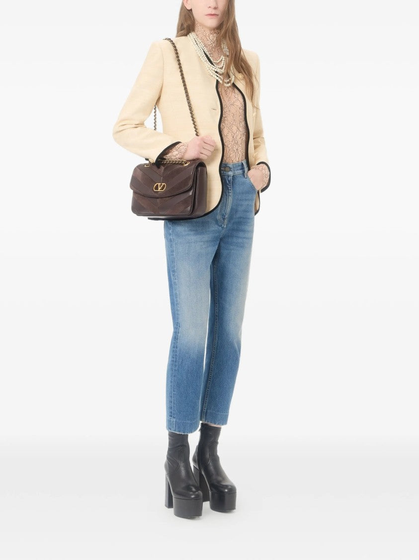 Valentino Djuna Medium Chevron Suede Shoulder Bag