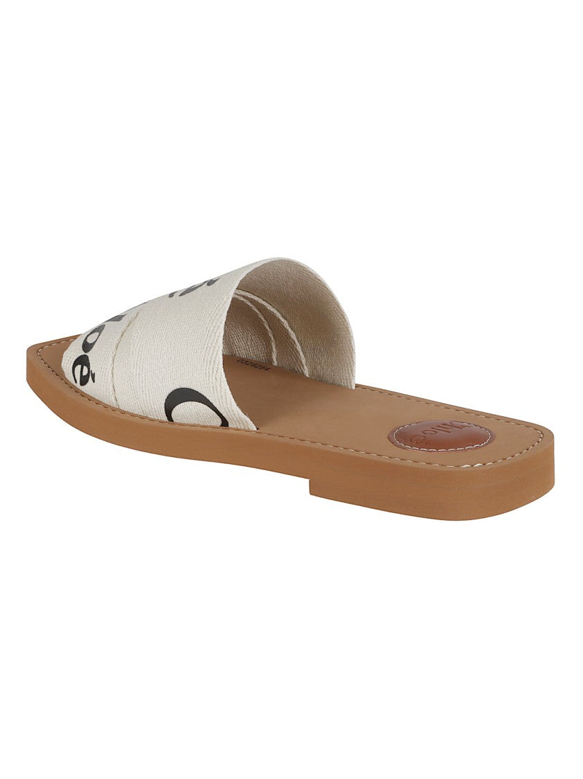 Chloé Linen Strap Slip-On Sandals With Bold Logo Accents