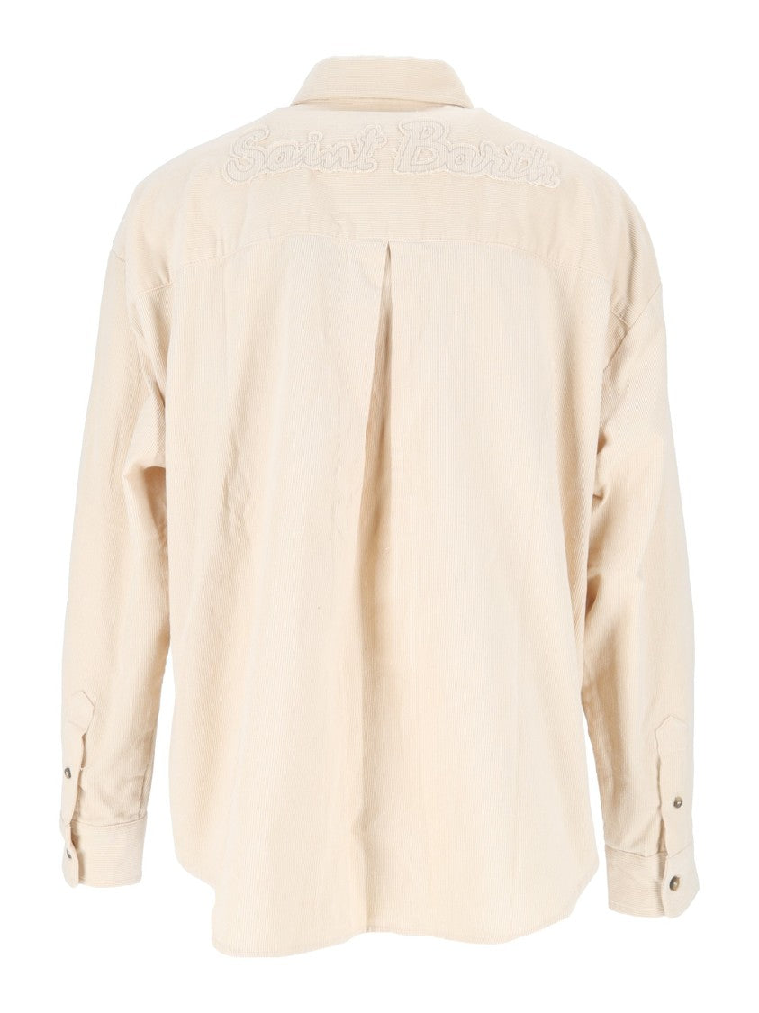 Mc2 Saint Barth Cream Gigy Embroidered Corduroy Long-Sleeve Shirt