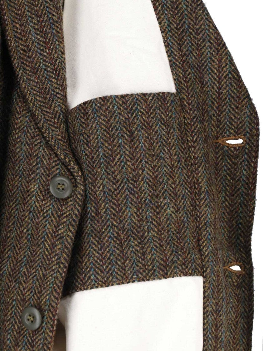 Roy Roger's Brown Herringbone Single-Breasted Wool-Blend Blazer