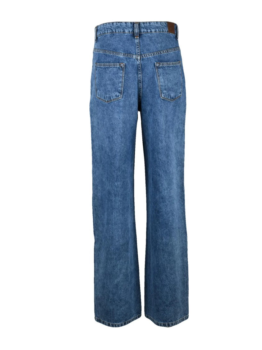 D'elle Giulia Mastini Blue Cotton-Blend Wide-Leg Jeans