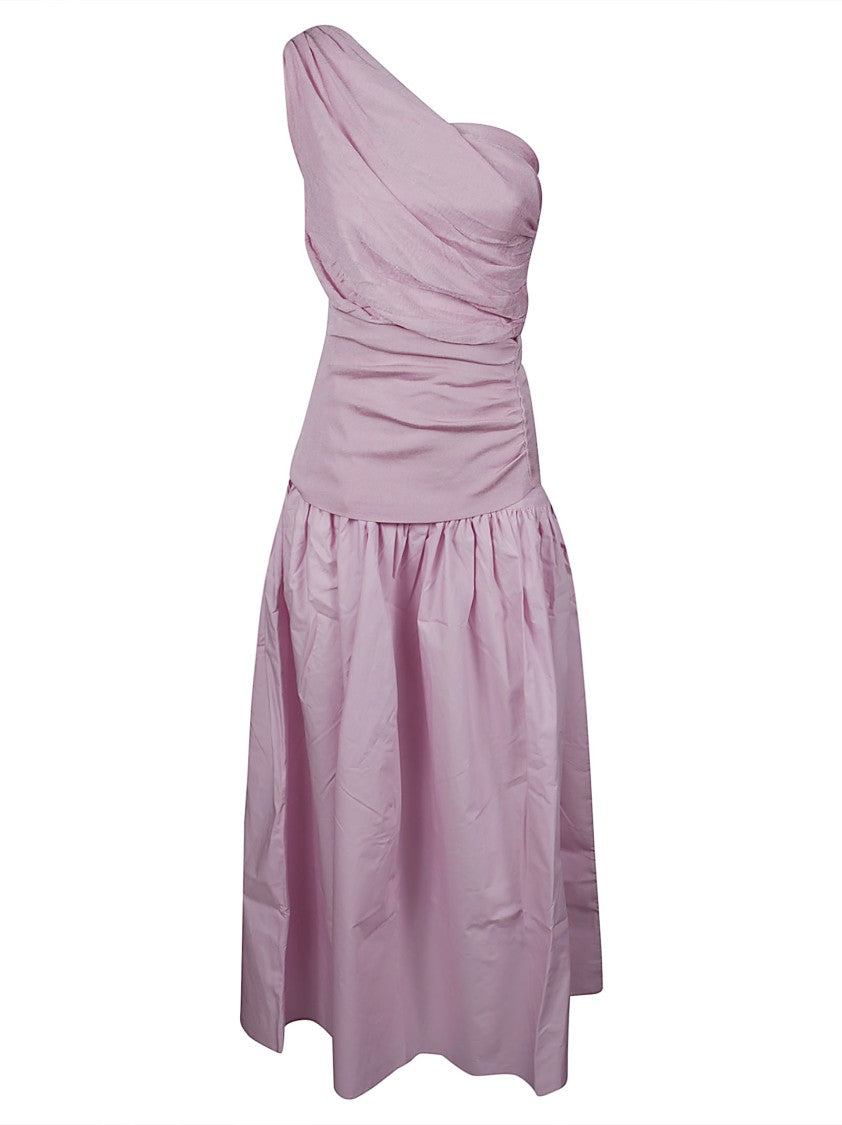 Self-Portrait Cotton Draped One-Shoulder Midi Dress