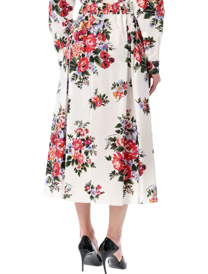 Dolce & Gabbana Vibrant Floral Bouquet Print Midi Skirt