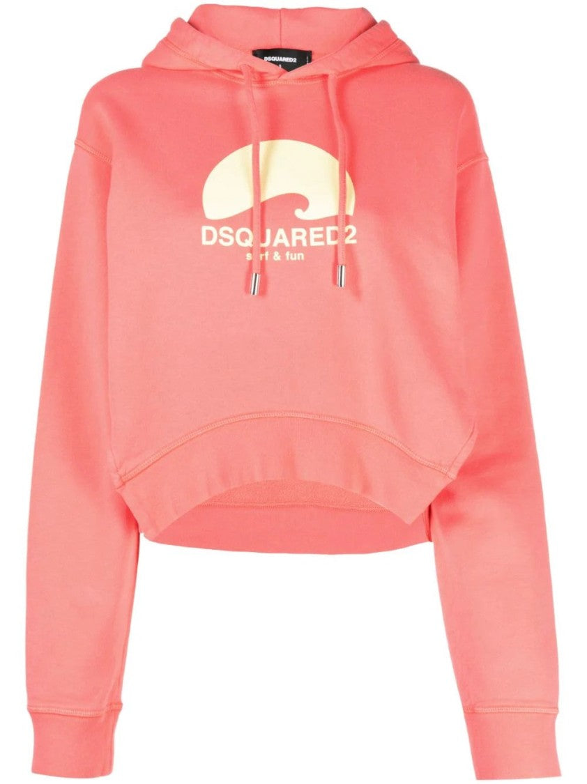 Dsquared2 Cropped Pink Hoodie With Bold Graphic Print