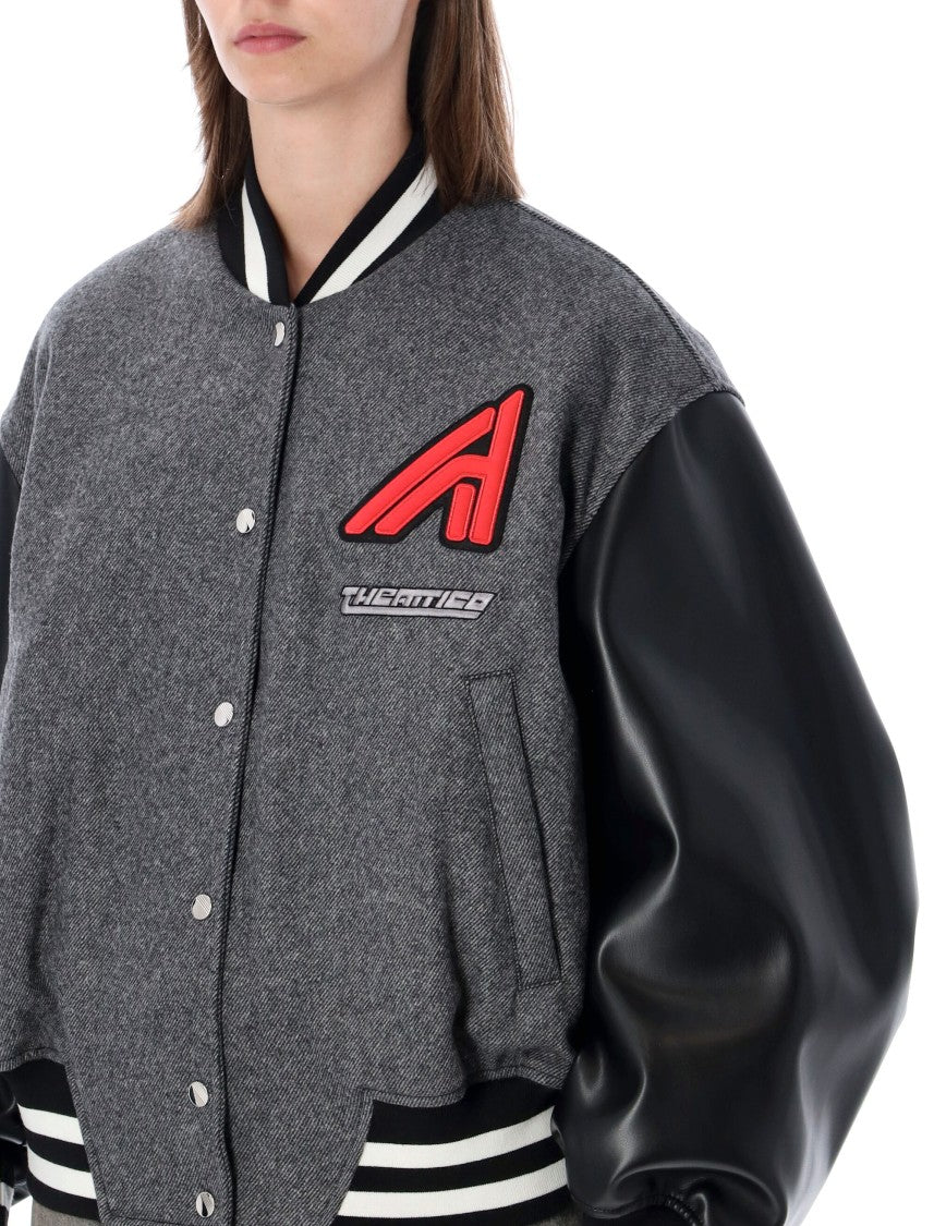 The Attico Grey Wool-Blend College Bomber Jacket