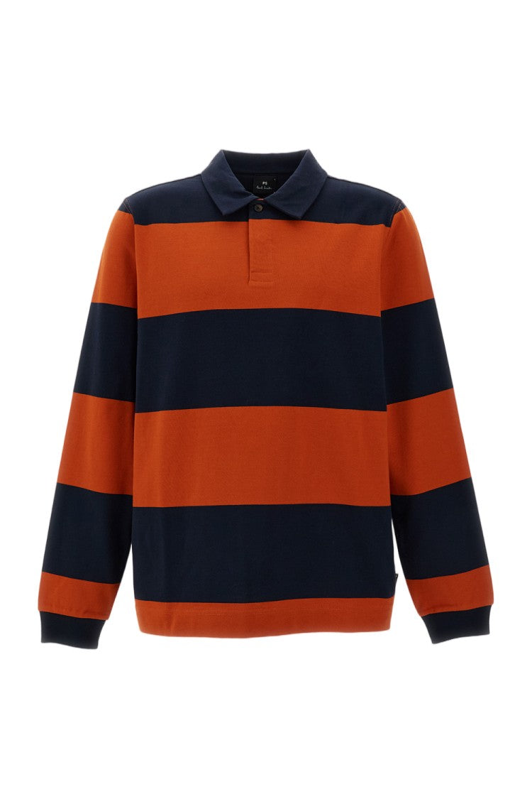 Paul Smith Blue Orange Two-Tone Striped Cotton Polo Shirt